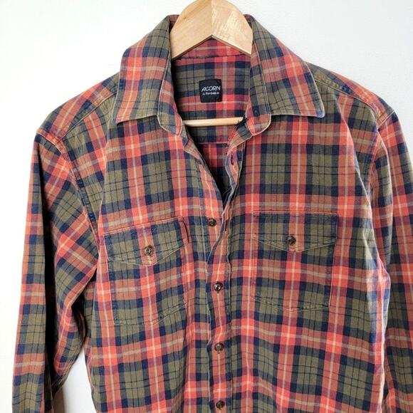 ACORN by Bob Goldfeder Plaid Flannel Button Down Shirt Men size M Orange Vintage - Picture 3 of 10